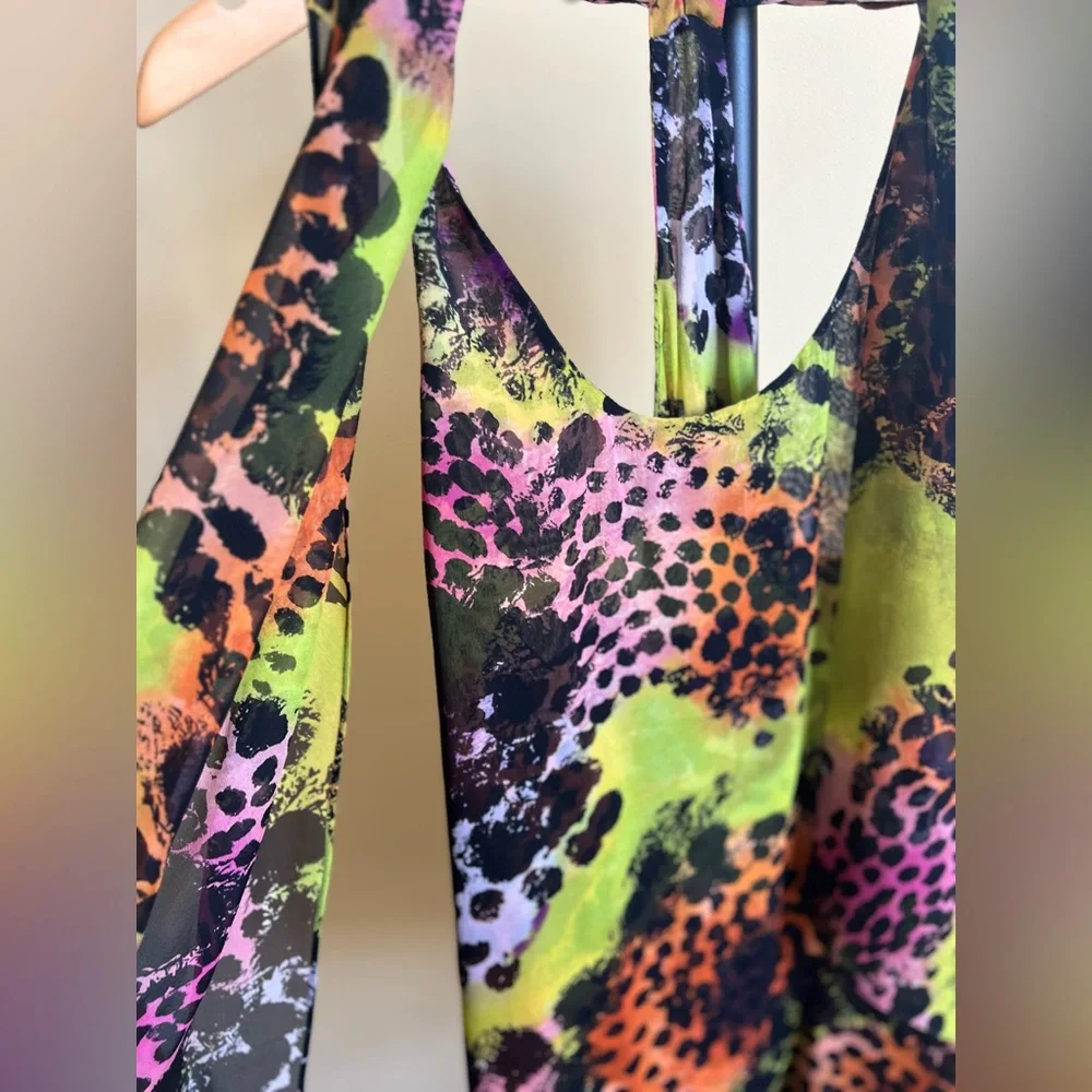 Diane Von Furstenberg Blouse with Scarf Silk Sleeveless Print Multicolor Size 10 - Picture 3 of 15